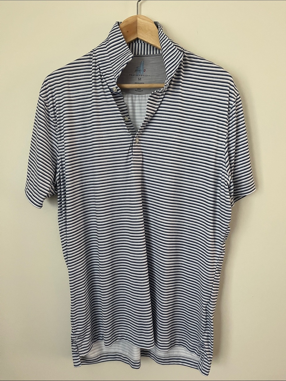 johnnie-O Navy and White Striped Short-Sleeve Polo